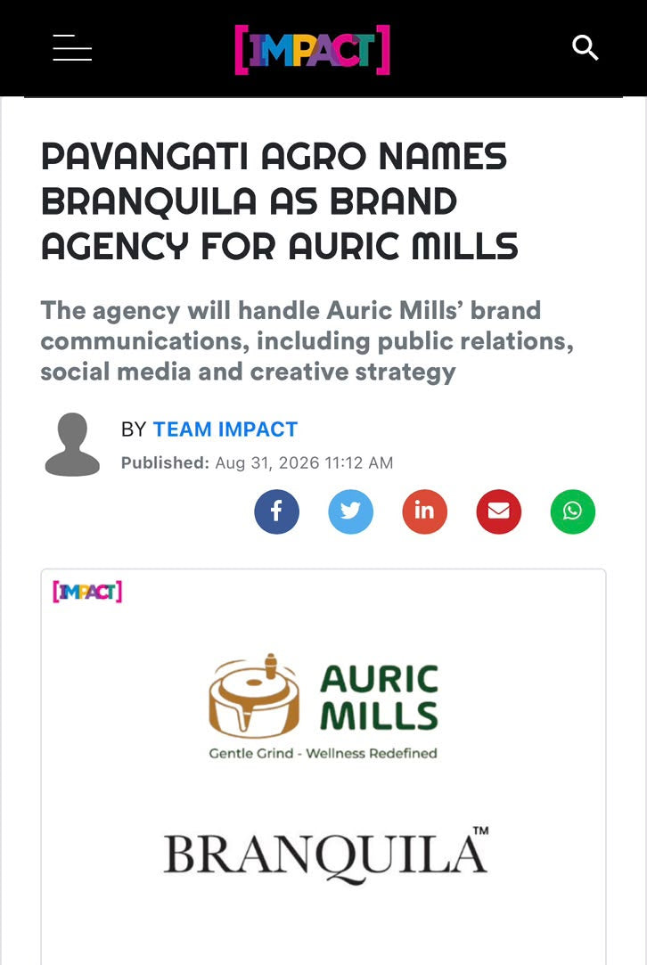Pavangati Agro Names Branquila as Brand Agency for Auric Mills